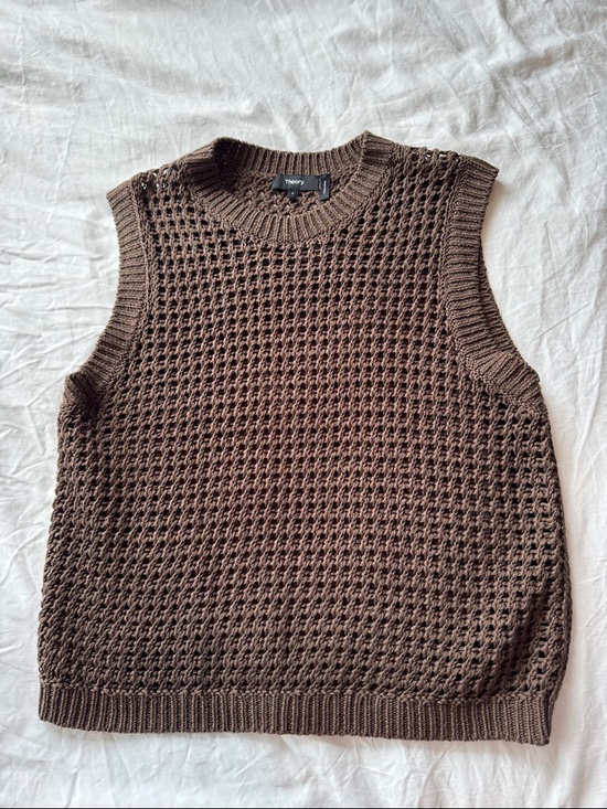 Theory Sweaters - Theory Brown Crochet Knit Sleeveless Vest